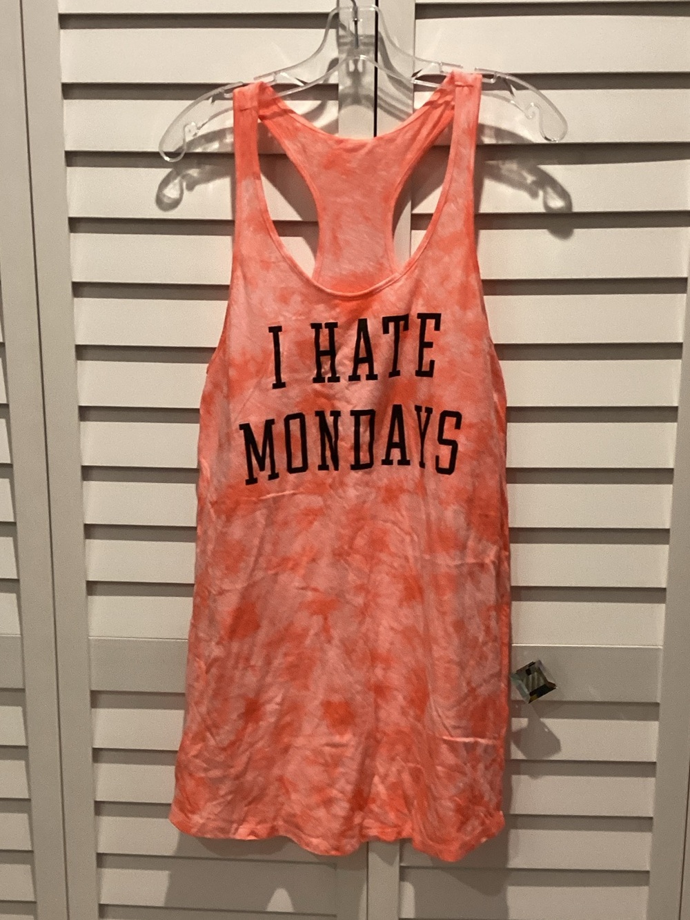 PINK Victoria's Secret Coral Tie-Dye 'I HATE MONDAYS' Racerback Tank slip PJs
